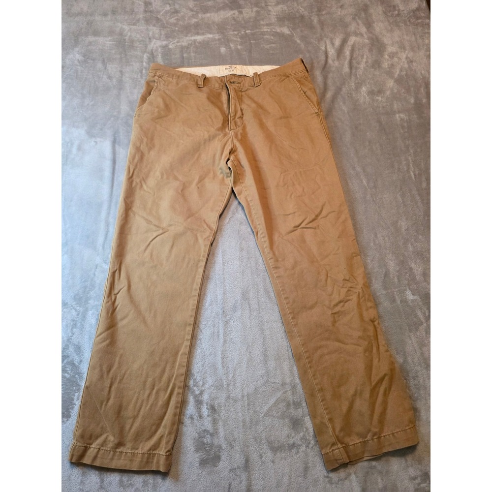 Hollister Chino Pants Mens 34x30 Brown Straight Leg Cotton Casual Trousers